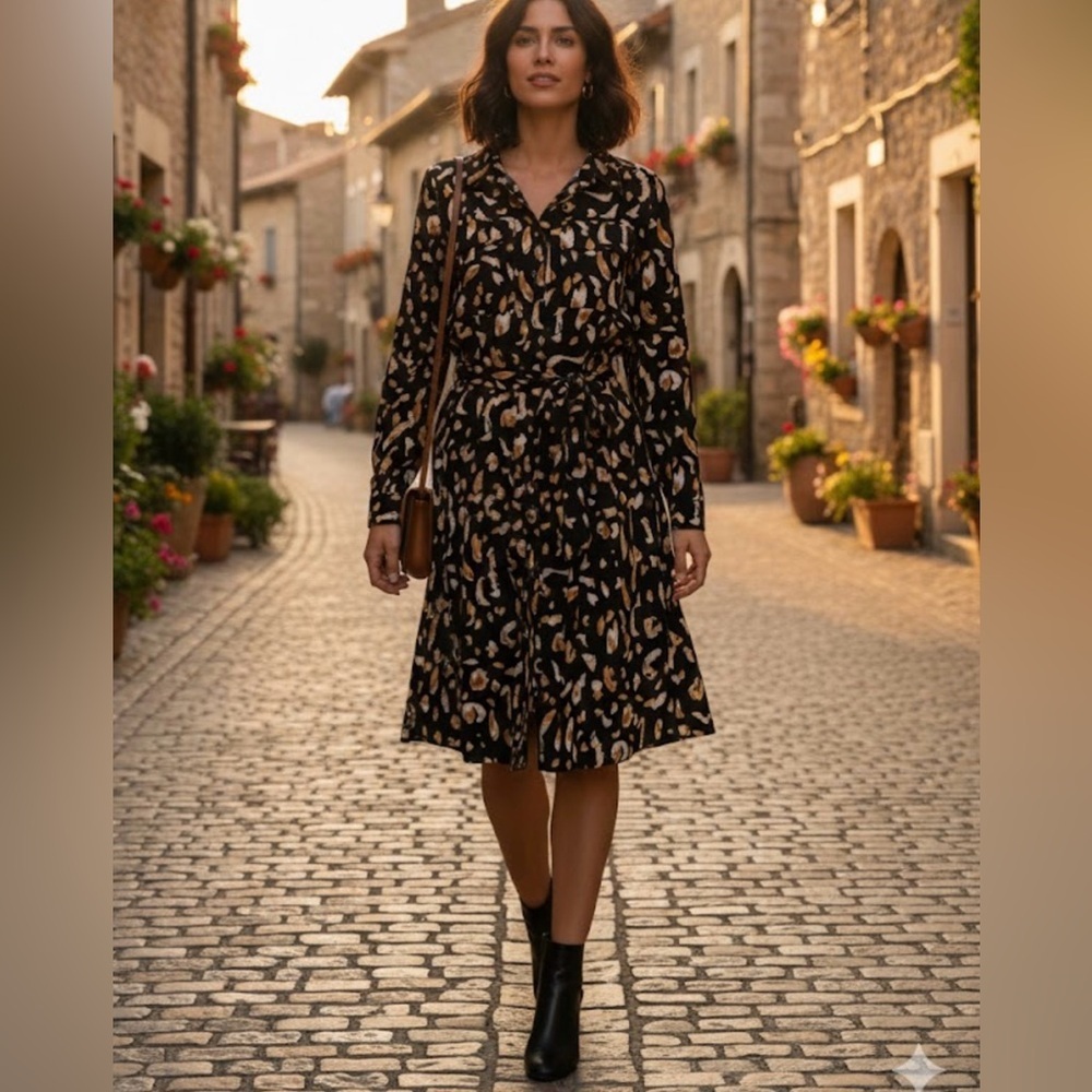 Nine West Black and Brown Long Sleeve Dress